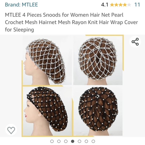 MTLEE Silver Pearl Snoods for Women x2 (Hair Net Pearl Crochet Mesh Hairnet) NWT - Picture 3 of 7